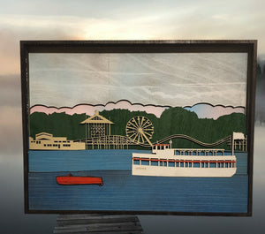 3D Laser Cut Arnold's Park & Queen II Diorama | Baltic Birch Wood Art | West Lake Okoboji- Large