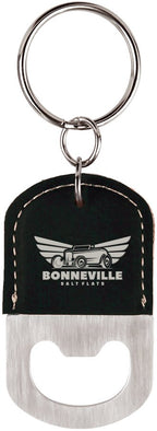 Rectangle Black/Silver Laserable Leatherette Bottle Opener Keychain