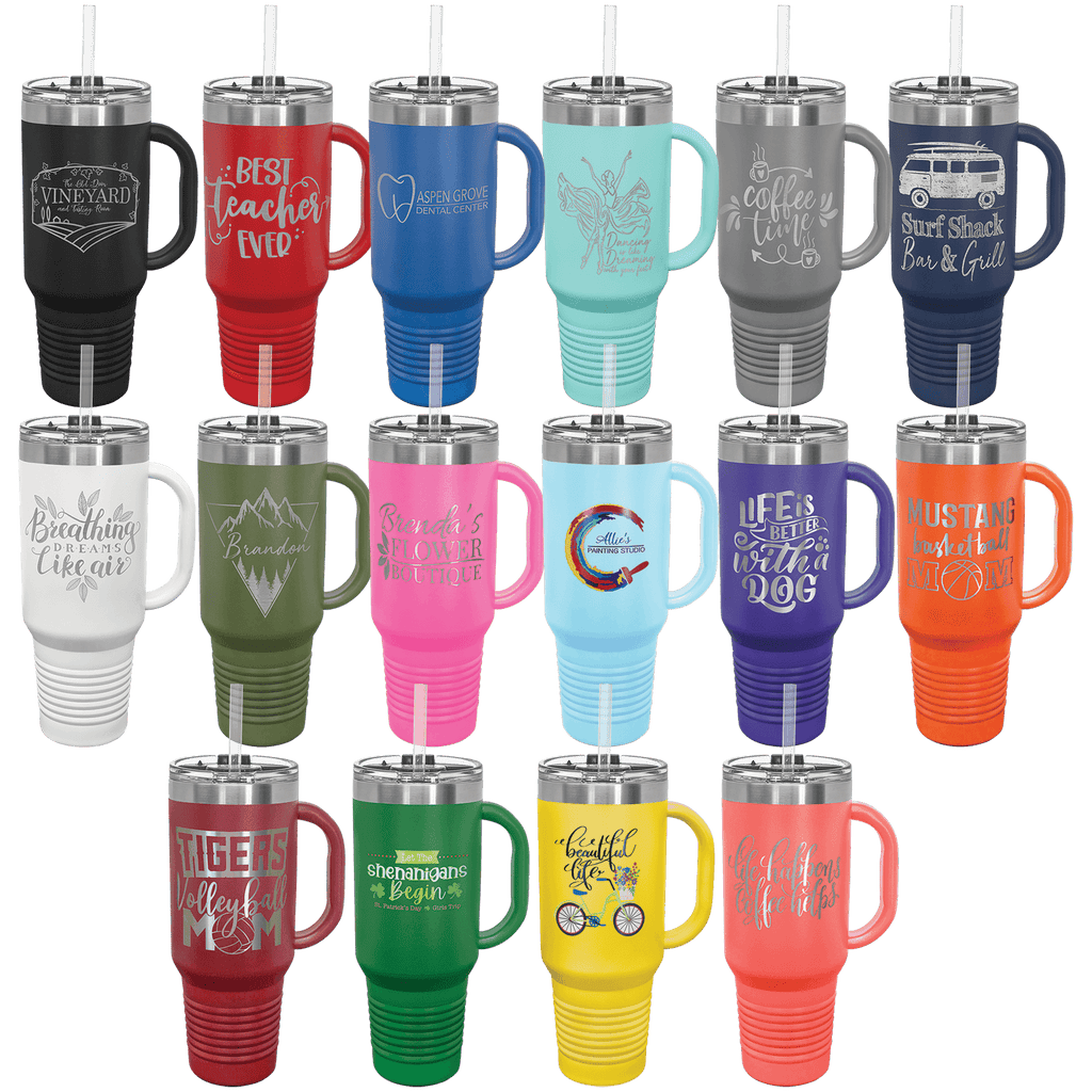 Polar Camel 40 oz. Coral Travel Mug with Handle, Straw Included