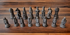 Backlit Black Walnut & Deep Blue Epoxy Chess Board w/ Ash Case – Medieval Set