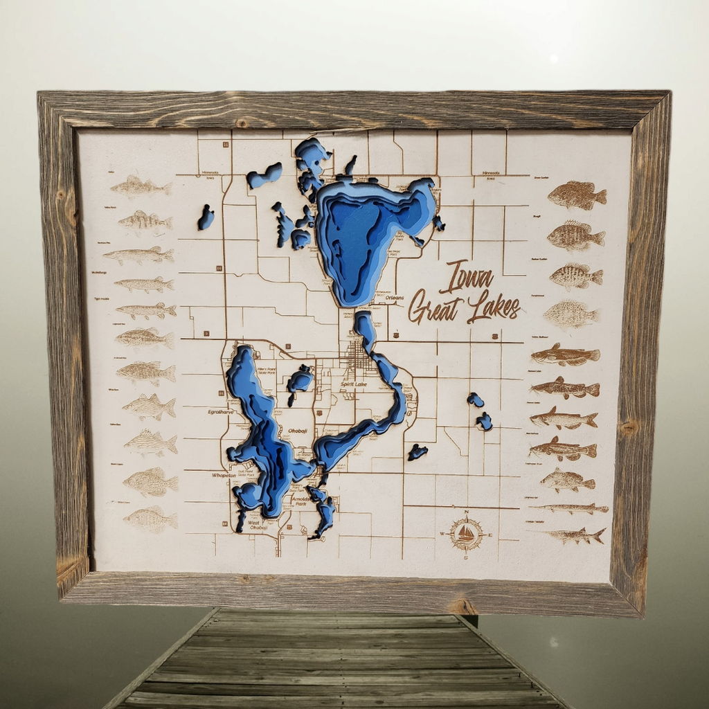 Okoboji Iowa Great Lakes Bathymetric Lake Map With All Sporting Fish Small