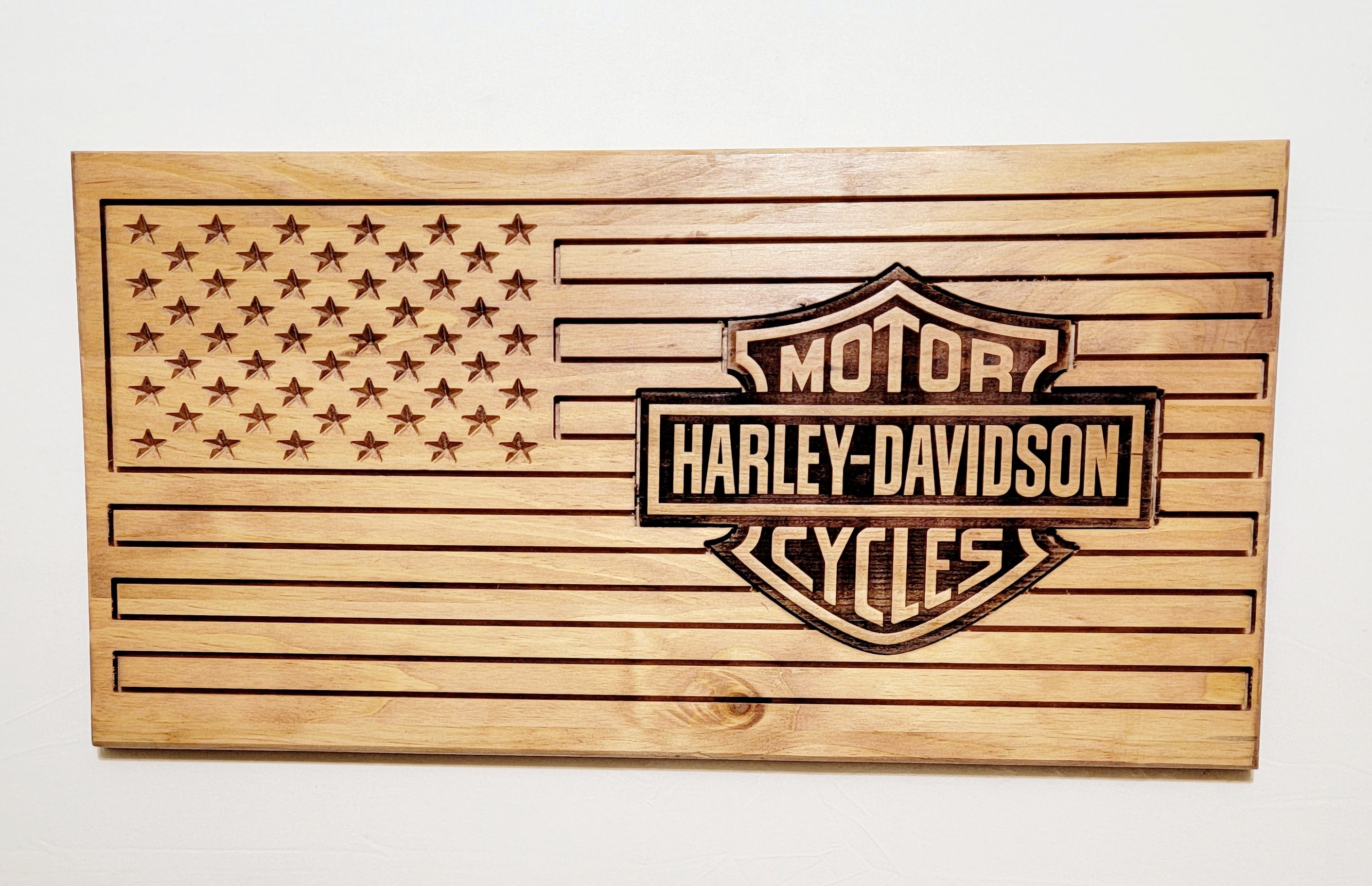 Carved and Laser Engraved Harley Davidson Flag