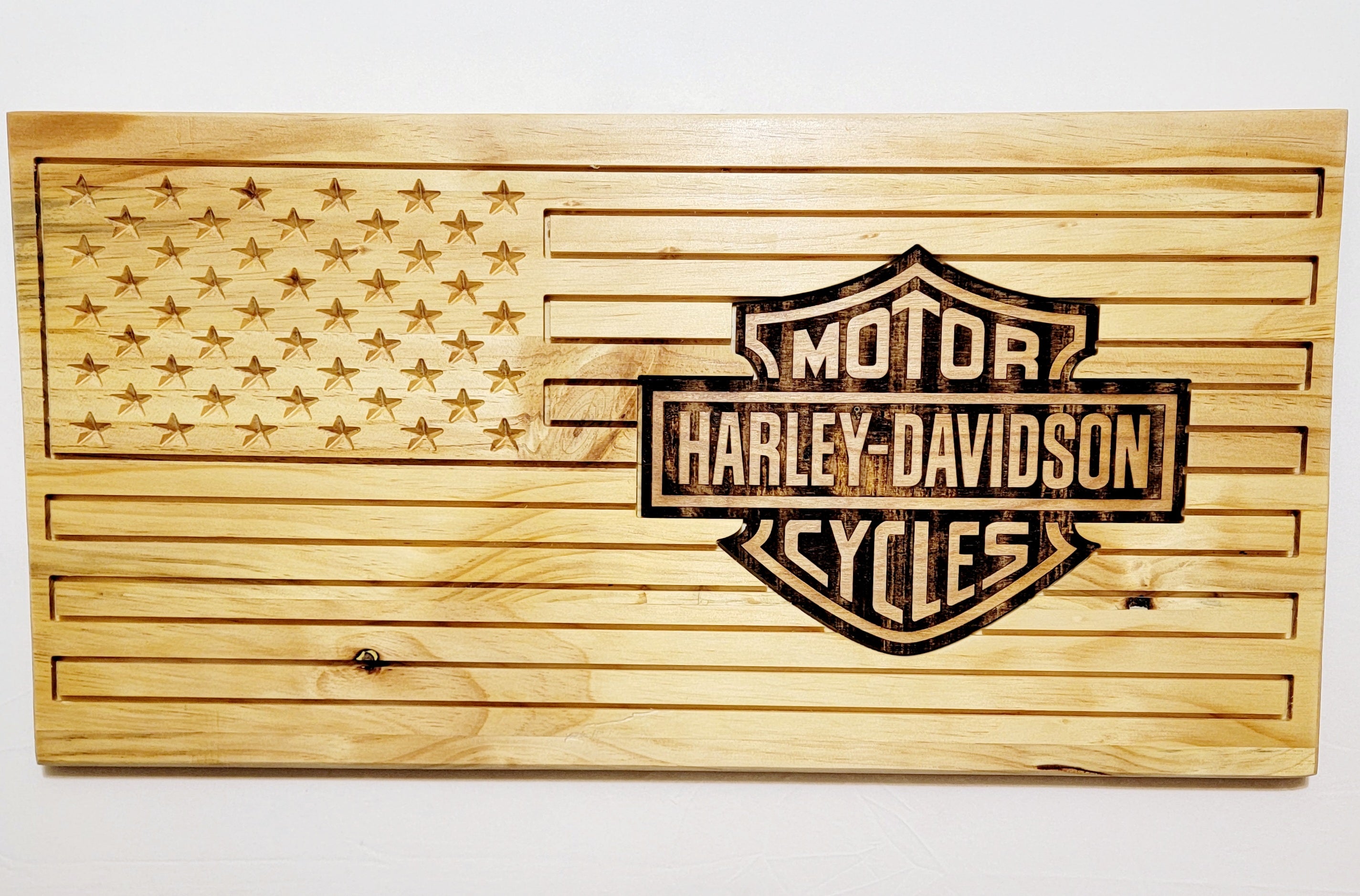 Carved and Laser Engraved Harley Davidson Flag