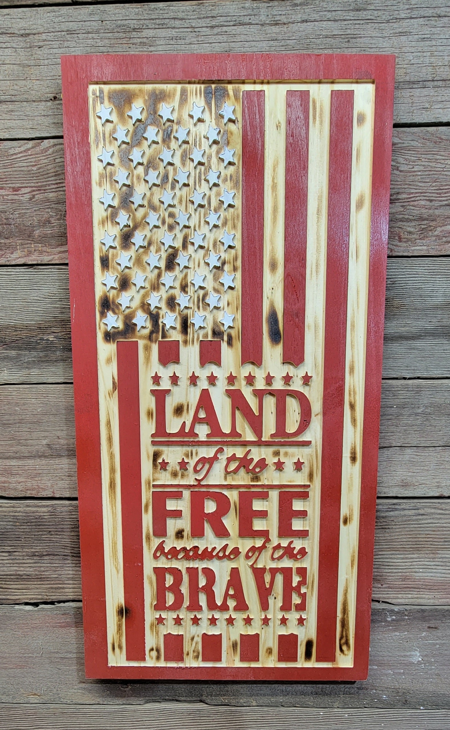 Land of the Free Because of the Brave- Red Stressed