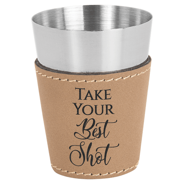 2 oz. Laserable Leatherette & Stainless Steel Shot Glass