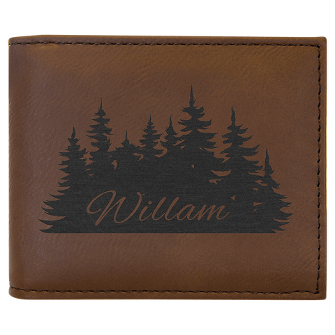 Dark Brown Laserable Leatherette Bi-Fold Wallet w/Flip ID Display