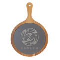 Round Acacia Wood/Slate Serving Board with Handle - 8 1/4" x 12 1/4 - Customizable - Gift - Personalize