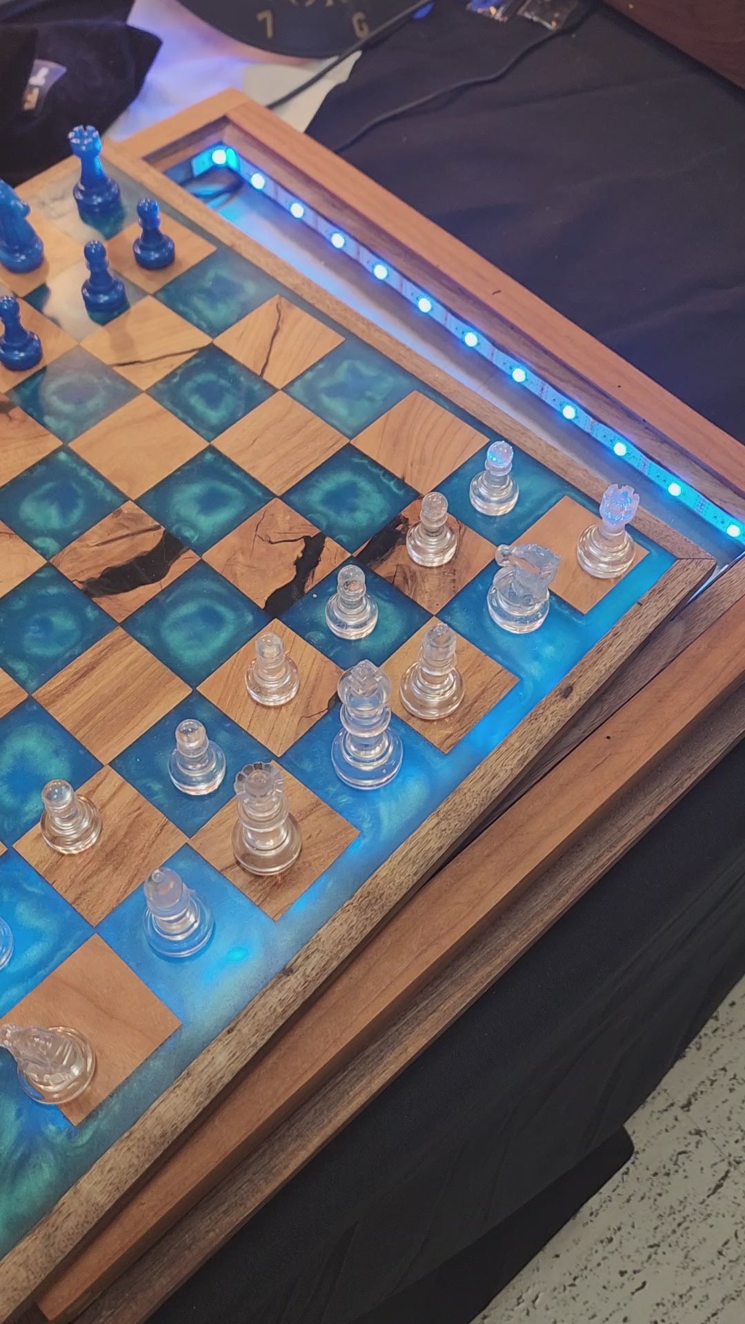 Backlit Cherry and Emerald Green Epoxy Chess Board